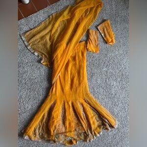 Heavy beaded embroidered Lehenga with choli sleeves